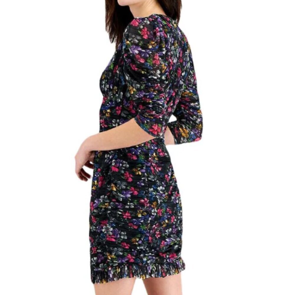 French Connection Womens 0 Zelka Alanna Jersey Colorful Ruched Long Sleeve Dress - Picture 3 of 6